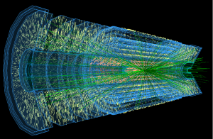 A simulation of the hundreds of particle collisions expected from experiments on the upgraded Large Hadron Collider. (Photo courtesy ATLAS Experiment © 2018 CERN)
