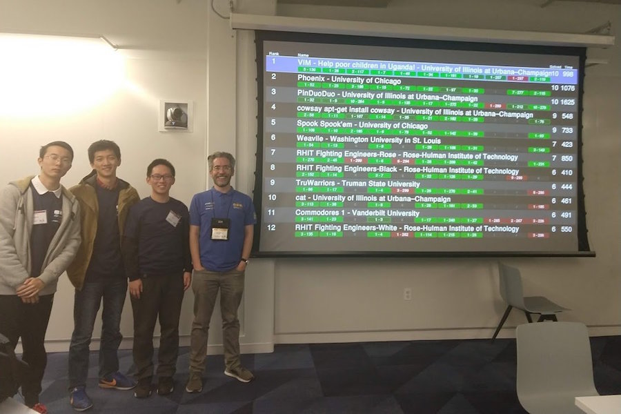 Team Phoenix with ICPC coach Borja Sotomayor, Senior Lecturer in UChicago CS. Photo by Saeid Barati.