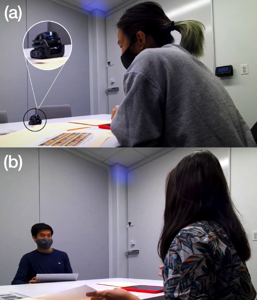 Participants played with either (a) a robot game guide or (b) a human game guide in a series of games and puzzles.